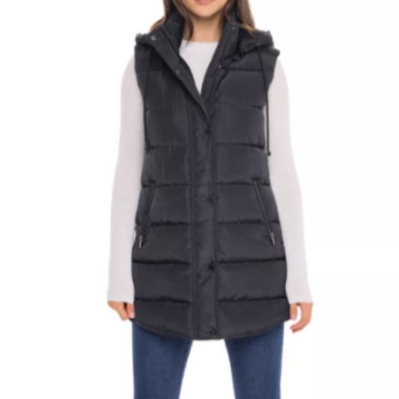 Sebby Jackets & Blazers - Sebby Collection Long Puffer Vest with Hood-Black-Small-New with Tags